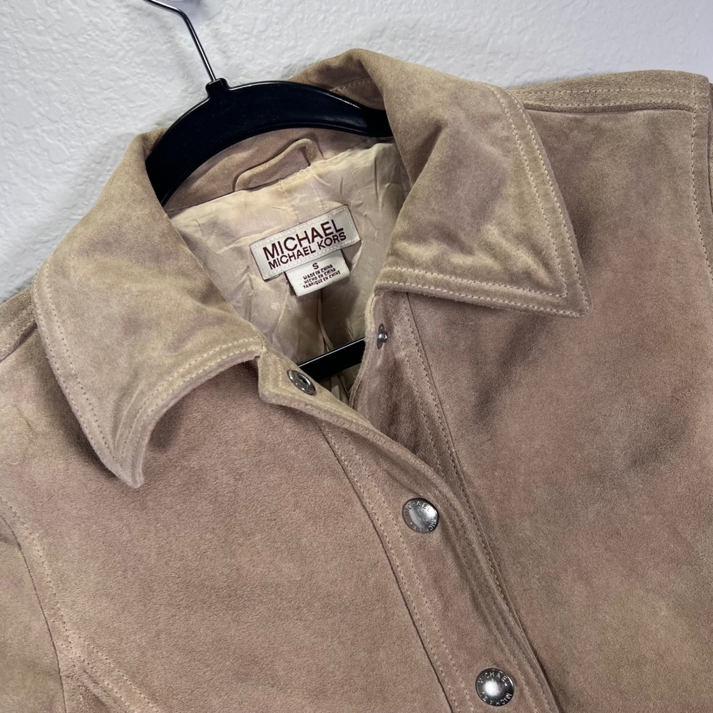 Michael Kors Suede Belted Jacket Western Style Snap Button Tan Small